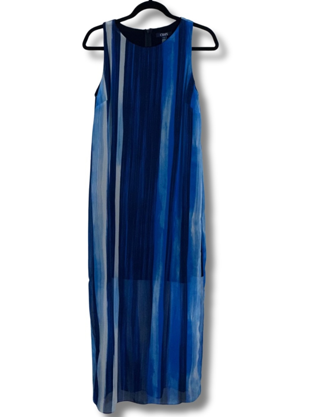 CHAPS Ralph Lauren Blue & White Layered Sheer Overlay Maxi Beach Dress 12P